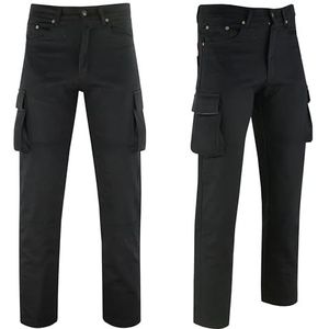 Motorbroek voor heren 6 zakken zwart denim cargo jeans met protectoren - Verkrijgbaar In Alle Maten - Texpeed - XXL Taille/Lang Beenmaat