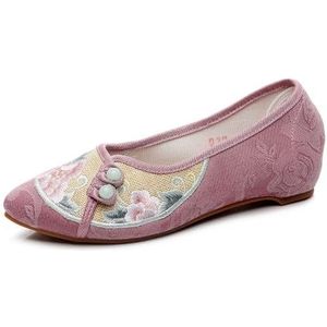 Chinese Stijl Retro Geborduurde Jacquard Flats Schoenen Puntschoen Cheongsam Dansschoenen Comfort Slip-On Wandelschoenen Oude Beijing Doek Schoenen Voor Dames(Color:Pink,Size:37 EU)