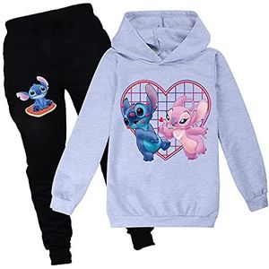 Cartoon Stitch Pullover Hoodie + Joggingbroek, Cartoon Casual Lange Mouwen Sweatshirt voor Meisjes Jongens 3-14 jaar oud, A4., 130 cm