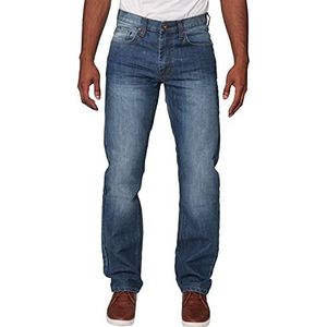 ENZO Heren Regular Fit Straight Fit Denim Blauwe Jeans Broek Alle Taille Been Maten, Midden Stonewash, 34W / 34L