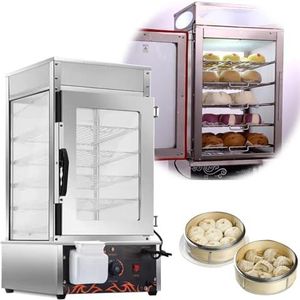 5-Laags Elektrische Broodjeswarmermachine (35X35,2X77Cm) + Antidroogapparaat, 30-110 ℃ Nauwkeurige Temperatuurregeling, Roestvrijstalen Hete Voedselverwarmer