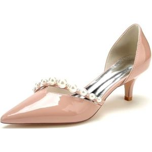 GHSIRUEU Vrouwen Fashion Pointed Toe Slip-on Pearls Dress Pumps Glitter Casual Lakleer Schoenen 2.36 Inches Hakken,Nude pink,36 EU