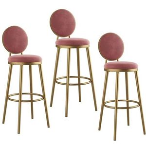 3-delige Barkrukset, Rond Massief Houten Kussen Barstoelen, Goud Smeedijzeren Barkrukken, Geschikt For Keukens, Lounges, Bars, Kantoren, Enz (Color : Pink, Size : 39x39x70cm)