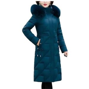 Pegsmio Dames winterjas parka capuchon dikke warme lange jas donsjack katoenen jas parka, Blauw, 3XL