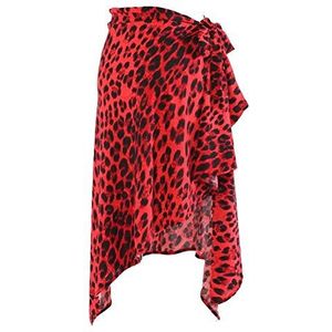 Latin Dansjurk Latin Dans Rok Latin Danskostuum Professionele Oefenrok Driehoekshanddoek For Volwassenen (Color : Red leopard, Size : M)