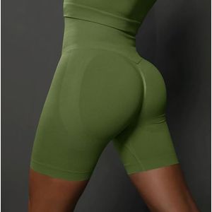 Naadloze shorts voor dames yoga shorts push-up booty workout gym shorts fitness hoge taille sport short -leger groen-s