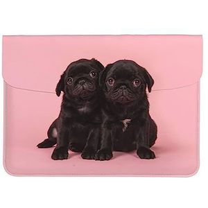 Leuke Zwarte Pug Laptop Sleeve Bag Waterdichte PU Laptop Sleeve Case Mode Duurzaam Computer Beschermhoes Tas voor Laptop Tablet Computer 13 inch