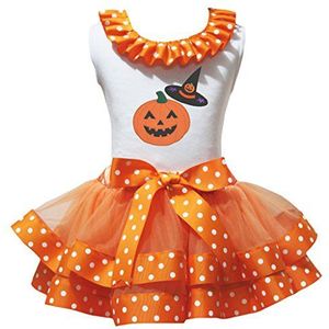 Petitebelle pompoen-hoed-wit hemd oranje-witte punten Petal Rock Nb-8J 3-12 Monate wit, oranje.