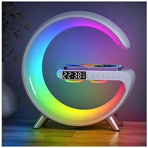 15W draadloze oplader Stand Pad LED RGB-licht Bureaulamp Luidspreker met APP-bediening Snel laadstation for telefoon (Color : White with plug, Size : 1)