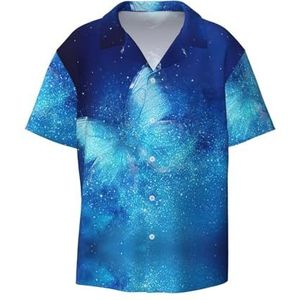 OdDdot Blauw Starry Butterfly Galaxy Print Heren Button Down Shirt Korte Mouw Casual Shirt voor Mannen Zomer Business Casual Jurk Shirt, Zwart, 4XL