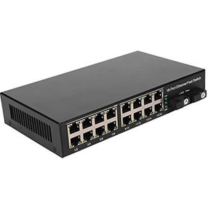 Ethernet Fiber Media Switch, Tx1310nm Rx1550nm Plug and Play 16 Elektrische Poorten Tot 25KM Ethernet Fiber Media Converter 100-240V Metaal voor Kantoor (EU-stekker)