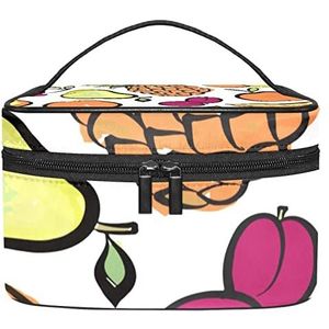 Abstracte aquarel fruit bessen ananas make-up organizer tas, reizen make-up tas organizer case draagbare cosmetische tas voor vrouwen en meisjes toiletartikelen, Meerkleurig, 22.5x15x13.8cm/8.9x5.9x5.4in
