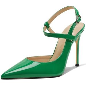 CHMILE CHAU Damesschoenen met hakken- elegante pumps voor dames-stiletto-sexy naaldhak - spitse teen gesloten avond-feest-luxe modieuze enkelriem 40-CHC-19, 6 Groen, 36 EU