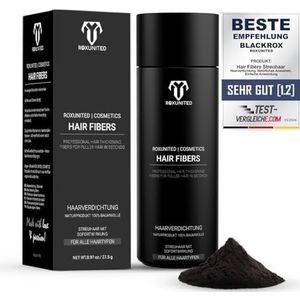 ROXUNITED Strooihaar & haarpoeder 27,5 g, donkerbruin, voor mannen en vrouwen, perfect voor haarverdichting en als haaropvulling, stijgt het haarvolume