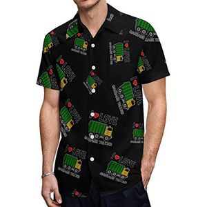 I Love Garbage Trucks Hawaiiaanse shirts voor heren, korte mouwen, casual overhemd met knopen, vakantie, strandshirts, 4XL