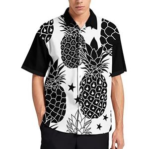 Balck En Witte Ananas Hawaiiaanse Shirt Voor Mannen Zomer Strand Casual Korte Mouw Button Down Shirts met Zak