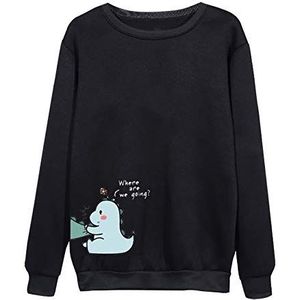 KaloryWee paar sweatshirts schattige dinosaurus bedrukte trui top lange mouw ronde hals trui voor familie, Valentijnsdag, A-vrouwen-zwart, M