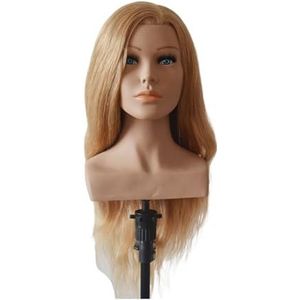 Mannequinhoofd - 24 inch - Echt Natuurlijk Mensenhaar - Blond Haar - Trainingshoofd met Schouder