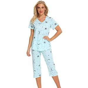 Misscoo Vrouwen Pyjama Set Mouwloze Loungewear Capri Broek voor Vrouwen Dames Meisjes Studenten Katoen Lente Zomer Pyjama Set Nachtkleding, #8, L