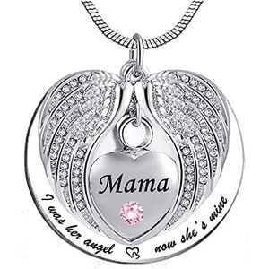 Ketting Met Urn Cremation Jewelry For Ashes Jewelry Urn Angel Wing Met Geboortesteen Charme Crematie Sieraden Memorial Aandenken As Ketting, Ik Was Haar Engel Nu Is Ze Van Mij - Voor Mama