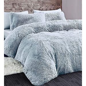 LS HOME Laura Secret Pluizige dekbedovertreksets met lange pool, zachte en comfortabele kussenhoes, fleece, imitatiebont (zilver, tweepersoons)