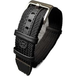 YingYou Hoogwaardige 18 Mm 20 Mm 22 Mm Gevlochten Nylon + Lederen Horlogeband Duurzaam Zonder Vervorming Horlogeband Compatibel Met Tissot (Color : Black, Size : 22mm)