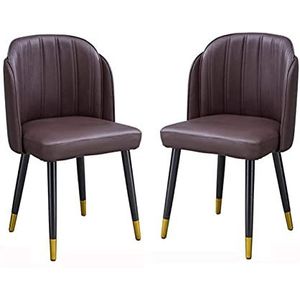 GEIRONV Dining stoelen set van 2, waterdicht lederen keuken zijstoel met metalen benen woonkamer counter lounge stoelen Eetstoelen (Color : Coffee)