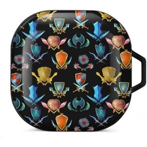 Middeleeuws wapenpatroon oordopjes hoesje compatibel met Samsung hard shell beschermhoes zwart-stijl