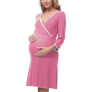 Be Mammy Dames Zwangerschaps Nachthemd met Borstvoedingsfunctie BE20-196 (Roze, XL)