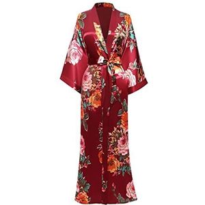 BABEYOND Damesochtendjas maxi, lange satijnen zomerkimono, bloemenpatroon, bedrukte badjas, pyjamaparty, One size