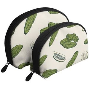 Make-uptas, cosmetische reistas 2 stuks draagbare clutch zakje set zakje organizer augurken of ingelegde komkommers, zoals afgebeeld, Eén maat