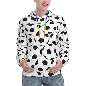 JIUTY Zwart-wit Voetbal Patroon Vrouwen Gevoerde Hoodie Warme Pullover Voorzak Winter Hoodies Met Zakken, Zwart, S