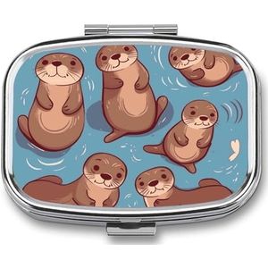 Kleine pillendoos met 2 compartimenten dierlijk schattig bruin otters medicijnpillendoosje gepersonaliseerde pillendoos voor portemonnee reizen pillenorganisator draagbare dagelijkse pillendoos voor