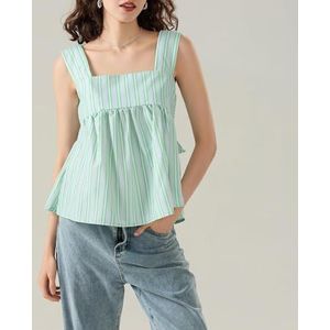 CupitiDU Peplum Tanktops met ruches voor vrouwen,Zomer Mouwloze Vierkante Hals Plaid Tie Back Crop Babydoll Tank Top, Groen, L