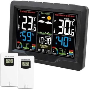 Weerstation Thermometer Vochtigheidsvoorspelling Meeldauw Wekker Draadloos Bureau Tafel Tool 3 met buitensensoren,Nauwkeurig voorspellen(Sensor 2)