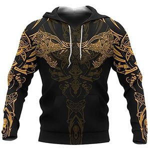 Mannen Viking Celtic Wolf Hoodie, Noorse Mythologie 3D Digital Print Fenrir Full Zip Up Pullover, Unisex Fashion Drawstring Hooded Sweatshirt Plus Size S-5XL