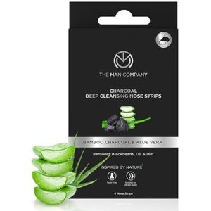 The Man Company Charcoal Nose Strips with Aloe Vera Extract, Whitehead & Blackhead Remover, Pores Cleanser, Dirt Free, Improves Skin Texture, 4 Strips