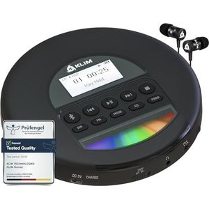 KLIM Nomad Nieuwigheid 2024, draagbare cd-speler, ingebouwde batterij, lange levensduur, met hoofdtelefoon, compatibel met CD-R, CD-RW, MP3, bluetooth, cd-speler, voor auto, thuis, outdoor, zwart
