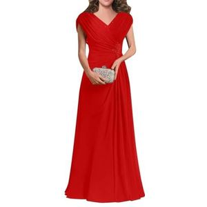 Dames chiffon avondgalajurken mouwloze moeder van de bruid jurk cocktailjurk grote maten, Rood, 32