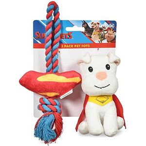 DC: Super-Pets 15 cm Krypto Pluche Figuur Toy & Superman Logo Rope Pet Toy - 2 Pack | 2 Stuks Collectie Superman Dog Toy Rope Tug Plus Plush | Krypto Superman Dog Plush + Rope Toy