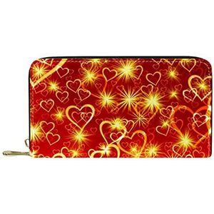 Glanzend licht goud liefde hart patroon rode portemonnee lederen rits lange portemonnee, Meerkleurig, 20.5x2.5x11.5cm/8.07x1x4.53 in, Klassiek