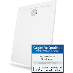 Art-of-Baan® Premium douchebak - douchebak voor badkamer - met DIN-aansluiting - platte douchebak inclusief afvoergarnituur - wit - 120 x 90 cm