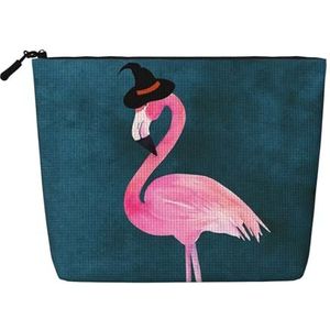 FZGGWYHL Halloween Flamingo Heks Hoed Gedrukt Nep Hennep Hennep Make-up Tas Dagelijkse Opbergtas, Zwart, Eén maat, Tas Organizer