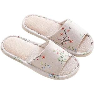 JMORCO Dames Slippers Vrouwen Thuis Slippers Indoor Vloer Zachte Paar Linnen Slipper Bloemen Lichtgewicht Unisex Slaapkamer Schoenen Dames Open Teen Flip, Gras Groen, 37-38 Length25cm