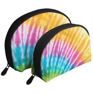 Make-uptas, cosmetische reistas, 2 stuks, draagbare clutch pouch-set, zakje organizer, kleurrijke spiraal tie-dye regenboog, zoals afgebeeld, Eén maat