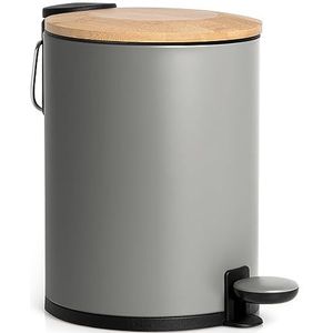 Kazai® Bamboe Badkamer Prullenbak | Zachtsluitend en Slipvast | 3 liter | Grijs