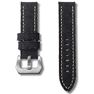 LUGEMA Canvas Horlogebandjes Quick Release Premium Denim KHAKI Twee stukken Watch-riemen Matt Steel Gesp 20mm 22mm 24mm (Color : Black, Size : 24mm)
