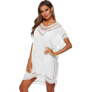 SkyjOy Cover-up voor vrouwen strandkleding vrouwen tuniek strandbedekking vrouw grote maat zwarte jurk gehaakte coverups wit polyester vrouwelijke zonnejurk badpak coverups voor vrouwen (WIT, XXL)