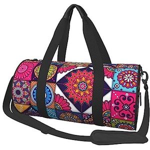 Sporttas Reizen Duffel Bag Arabisch Indiaas Geruit Patroon Print Overnachtingstas, Zwart, Eén maat, Reisplunjezak