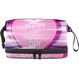 Grote capaciteit reizen cosmetische tas,Valentijnsdag paarse liefde hart,make-up tas,Waterdichte make-up tas organisator, Meerkleurig, 27x15x14 cm/10.6x5.9x5.5 in